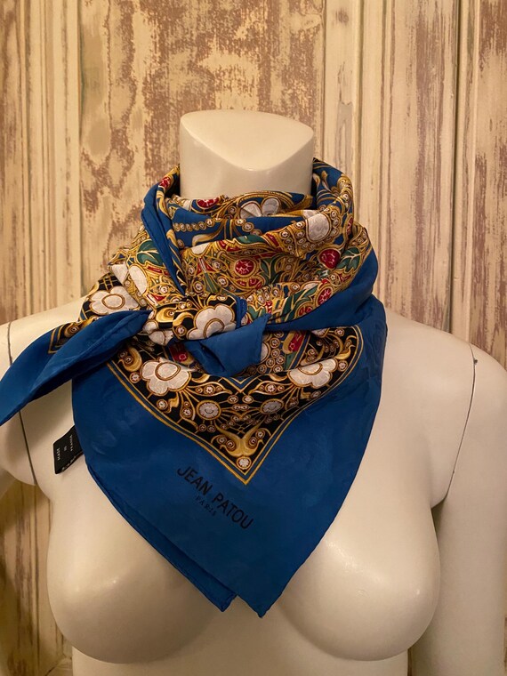 Foulard En Soie Vintage 85x85 Cm Bleu/violet - Occasion Très Bon état, Fait Main Italie