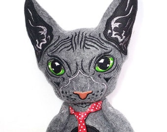 Hairless Cat stuffed animal, Sphynx cat doll, Black Cat, Spooky Cat, Cat lover Gift, Custom cat plush, Ghost cat