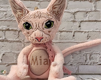 Chat Sphynx, Chat en peluche mignon, Trucs pour chat sans poils, Jouet sur mesure, Cadeau pour amoureux des chats, Chaton rose Kawaii, Perte d’animaux de compagnie, Animal en peluche