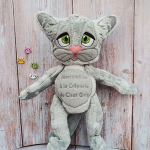 Custom cat plush, Custom Pet Plush, Gray plush cat, Cat art doll, Pet sympathy gift, Cat lover gift for girls image 1