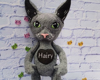 Black cat sphynx, Hairless cat plush, Custom pet plush, Personalized cat doll, Cat themed gift, Cozy gift for pet lovers