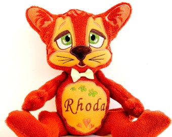 Poupée chat gingembre, peluche chat orange, commission peluche personnalisée, cadeau pour enfant amoureux des chats