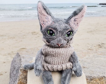 Sphynx Cat, Hairless cat, Adorable cat doll, Sphynx cat in clothes, Cozy Gift for Pet Lovers, Cat themed gifts