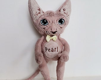 Plush Sphynx cat, Hairless cat stuffed animal, Personalized stuffed cat, Toy replica of your cat, Memories of a lost pet