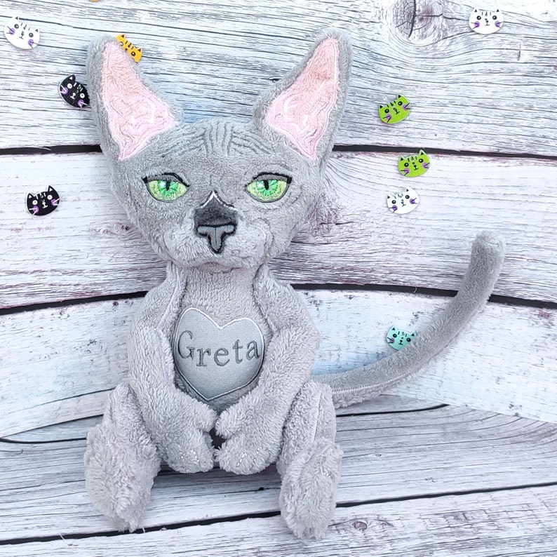 Sphynx cat plush, Custom plush from drawing, Gift for Cat Lovers image 2