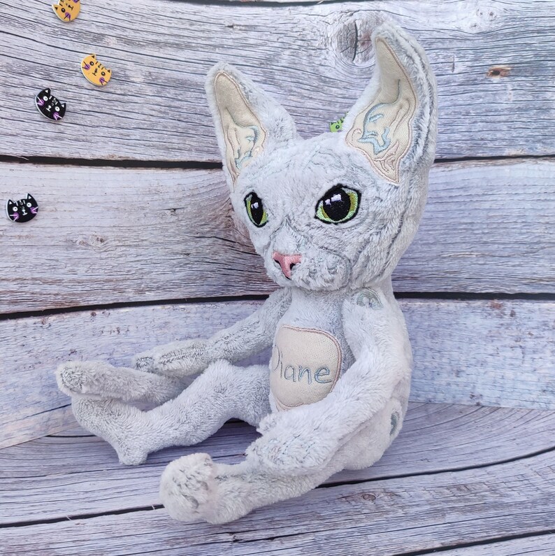 Elf sphynx cat, Hairless cat, Sphynx Cat stuffed animal, Cat figurine, Custom plush commission, Cat Lover Gift Idea, Pet sympathy gift image 9