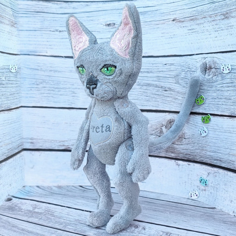 Sphynx cat plush, Custom plush from drawing, Gift for Cat Lovers image 3