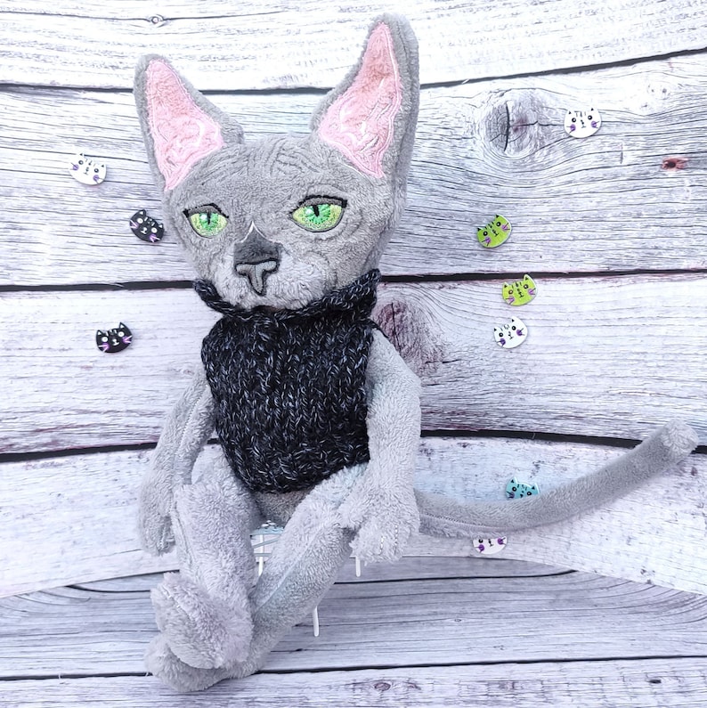 Sphynx cat plush, Custom plush from drawing, Gift for Cat Lovers image 6