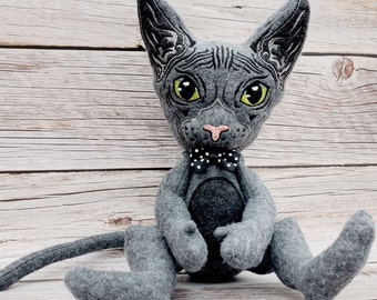 Black cat sphynx, Hairless cat plush, Custom pet plush, Personalized cat doll, Cat themed gift, Cozy gift for pet lovers