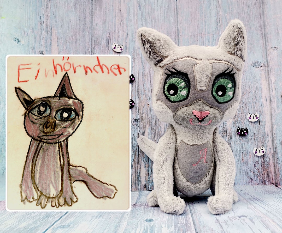 Drawings Into Plush, Custom Cat Plush, Bringing a Child's Drawing to
