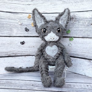 Devon rex Cat, Cornish rex cat, Sphynx cat, Custom Cat Plush, Adopt a pet, Custom plush from drawing, Cat lover gift idea, Pet sympathy gift image 9