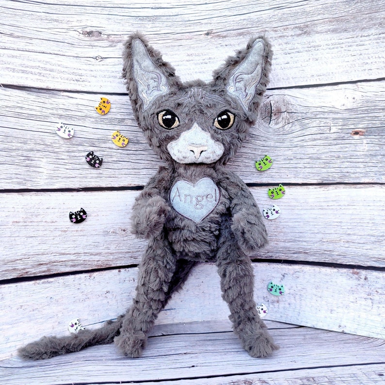 Devon rex Cat, Cornish rex cat, Sphynx cat, Custom Cat Plush, Adopt a pet, Custom plush from drawing, Cat lover gift idea, Pet sympathy gift image 7