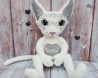 Cat Sphynx Plush, Cat Doll in clothes, Cat figurine, Custom stuffed cat, Copy of Pet, Cat themed gift, Pet Loss gift