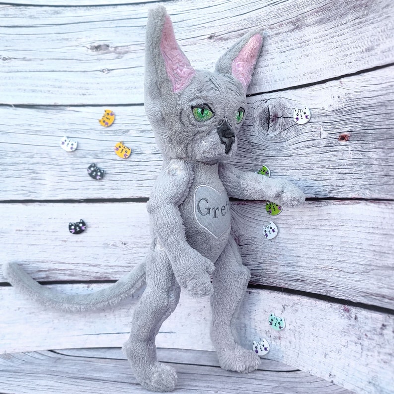 Sphynx cat plush, Custom plush from drawing, Gift for Cat Lovers image 8