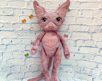 Cat sphynx, Hairless cat plush, Lilac cat, Blue cat, Cat pop art, Stuffed animal cats, Cat lover gift idea, Pet sympathy gift