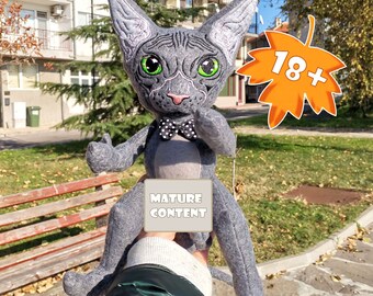 Funny Cat sphynx, Poupée de chat unique en son genre, Jouet pour les personnes ayant le sens de l’humour, Peluche de chat sans poils, Contenu mature