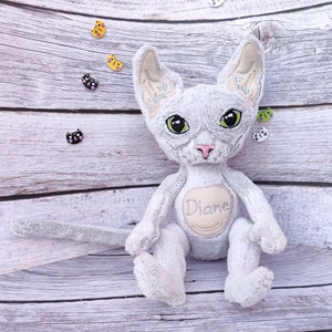 Elf sphynx cat, Hairless cat, Sphynx Cat stuffed animal, Cat figurine, Custom plush commission, Cat Lover Gift Idea, Pet sympathy gift image 1
