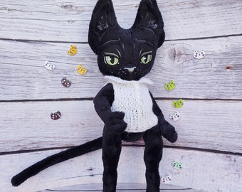 Black cat, White cat, Cat plush, Cat sphynx, Hairless cat, Elf cat, Tiny kitten toy, Custom plush commission