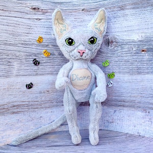 Elf sphynx cat, Hairless cat, Sphynx Cat stuffed animal, Cat figurine, Custom plush commission, Cat Lover Gift Idea, Pet sympathy gift image 2