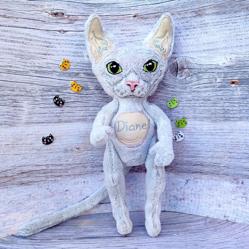 Elf sphynx cat, Hairless cat, Sphynx Cat stuffed animal, Cat figurine, Custom plush commission, Cat Lover Gift Idea, Pet sympathy gift image 2