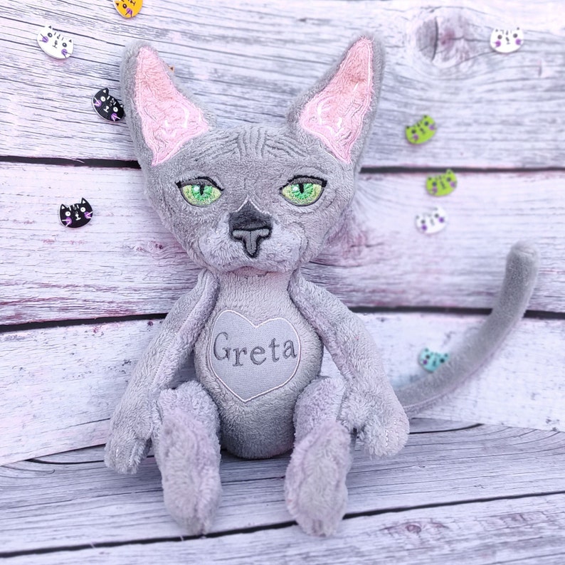 Sphynx cat plush, Custom plush from drawing, Gift for Cat Lovers image 7