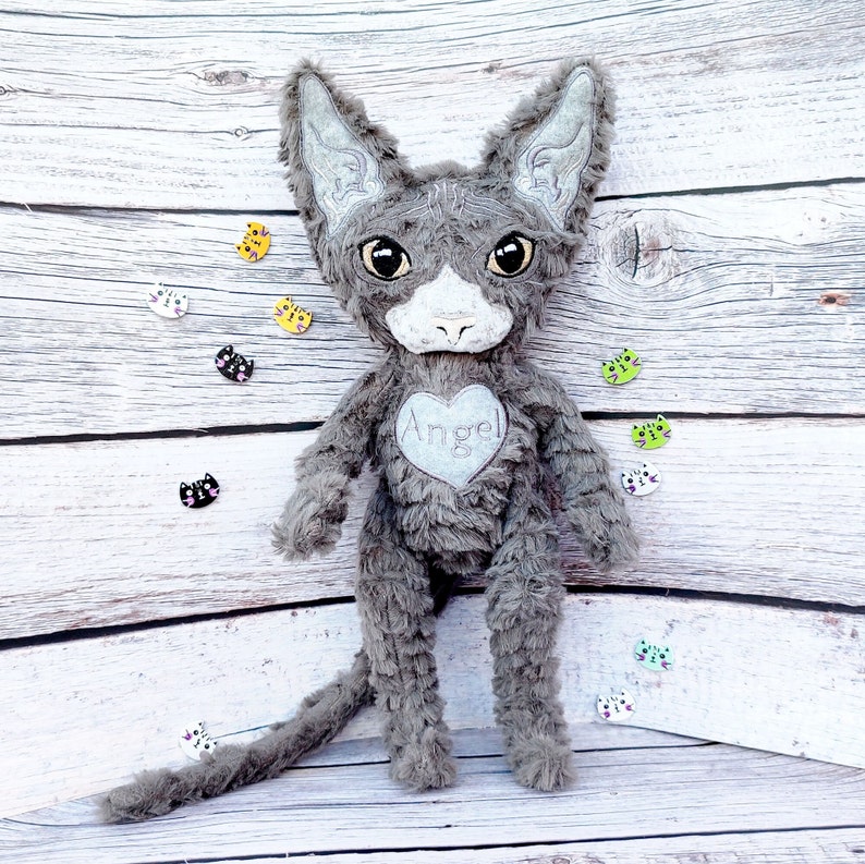 Devon rex Cat, Cornish rex cat, Sphynx cat, Custom Cat Plush, Adopt a pet, Custom plush from drawing, Cat lover gift idea, Pet sympathy gift image 3