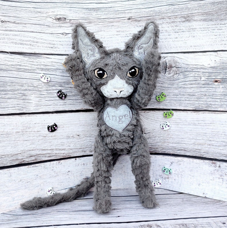 Devon rex Cat, Cornish rex cat, Sphynx cat, Custom Cat Plush, Adopt a pet, Custom plush from drawing, Cat lover gift idea, Pet sympathy gift image 5