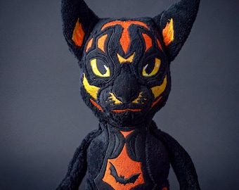 Dark Cat Plush, Creepy Toy, Weird Stuffed Animal, Gothic Cat Doll
