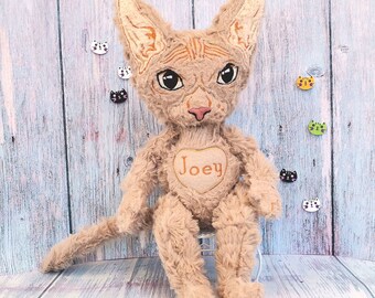 Cornish Rex cat, Sphynx cat, Custom cat plush, Cat doll, Personalized cat Plush, Pet Sympathy Gift, Cat themed gift