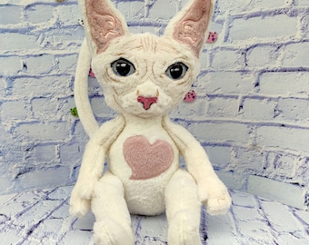 Naked Cat Sphynx, Gifts for Cat Lovers, Cat Plush, Sympathy gift for Pet loss, Cat art, Plush Kitten in a Sweater, Kawaii Plush