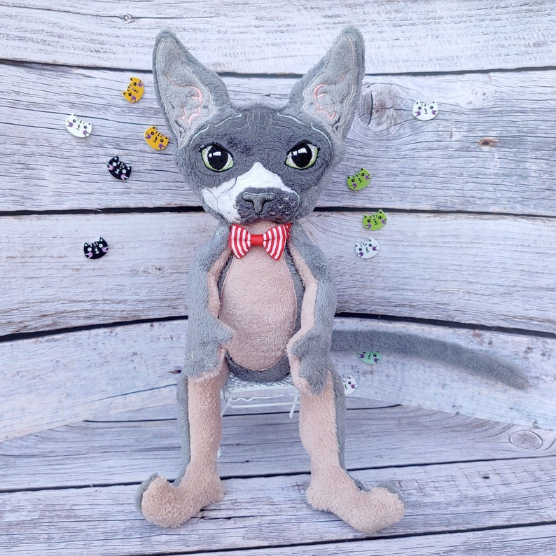 Chat Sphynx Peluche, Chat sans poils, Kawaii Sphynx, Poupée Chat Sphynx, Cadeau amoureux des chats, Cadeau de sympathie pour animaux de compagnie image 1