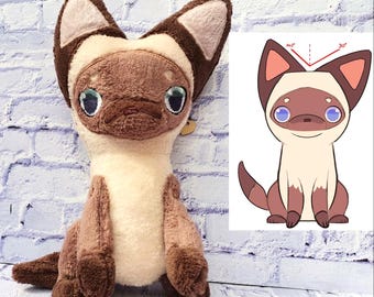 絵を元にしたぬいぐるみ、手作り猫のぬいぐるみ