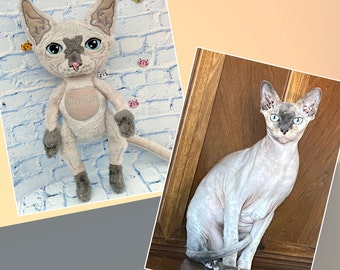 Muñeca de gato Sphynx, felpa de gato sin pelo, py de una mascota, retrato de mascota personalizado, regalo de amante de Sphynx, réplica de mascota, comisión de felpa personalizada