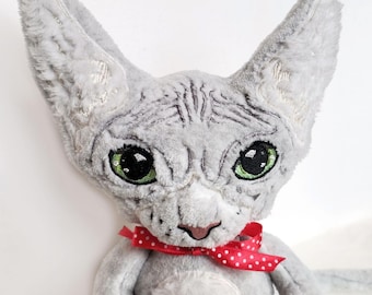 Sphynx Cat Plush, Personalized Cat, Hairless Cat is a cuddler, Grey Cat, Pet Sympathy Gift, Cat lover Gift, Cat lady gift