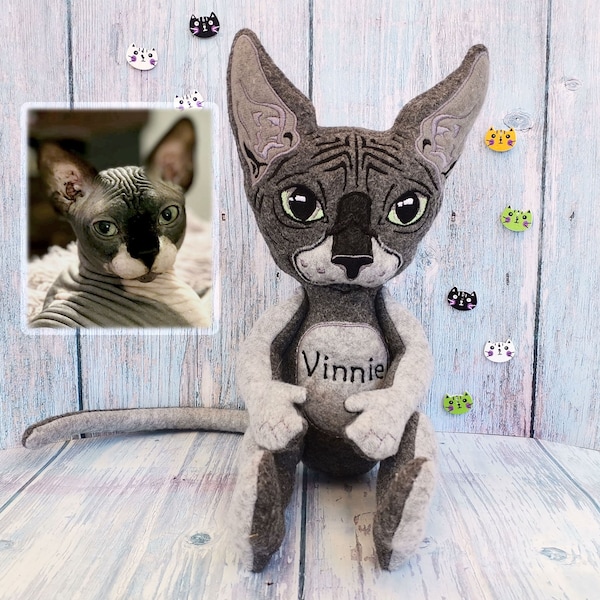 Sphynx plush, Plush from a cat picture, Custom stuffed cat, Personalized order for the cat lover