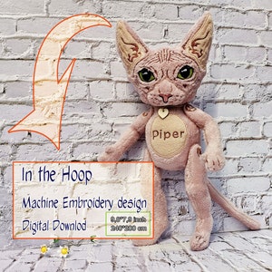 In Hoop Embroidery Cat Doll, Sphynx cat plush, 9.5*7.9