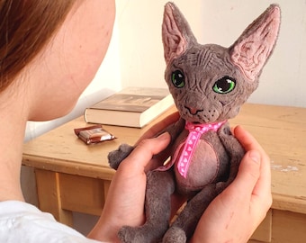 Peluche de gato esfinge personalizado, hecho a mano