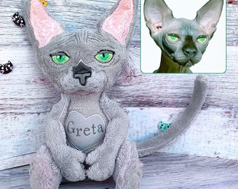 Peluche de chat Sphynx, Peluche personnalisée d’après dessin, Cadeau pour les amoureux des chats