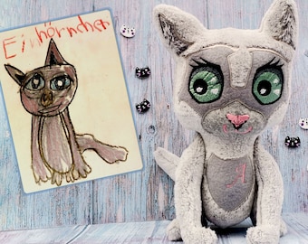 Peluche de chat faite à la main, Animal en peluche de chat, Le dessin prend vie, Commission de peluche personnalisée, Poupée de dessin, Poupée ressemblante