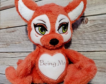 Fire Fox, Cuddle Fox, Fox plush doll, Embroidered Fox, Fox stuffed animal, Fox art doll, Fox lover gift