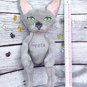 Sphynx cat plush, Custom plush from drawing, Gift for Cat Lovers image 9