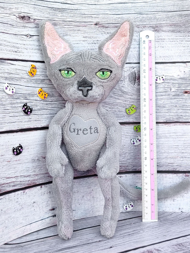 Sphynx cat plush, Custom plush from drawing, Gift for Cat Lovers image 9