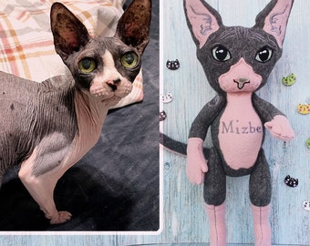 Chat sphynx Poupée, Chat sans poils en pull, Chat en peluche d’après photo, Chat personnalisé, Chat en peluche personnalisé, Cadeau de sympathie pour animaux de compagnie, Cadeau pour maman chat