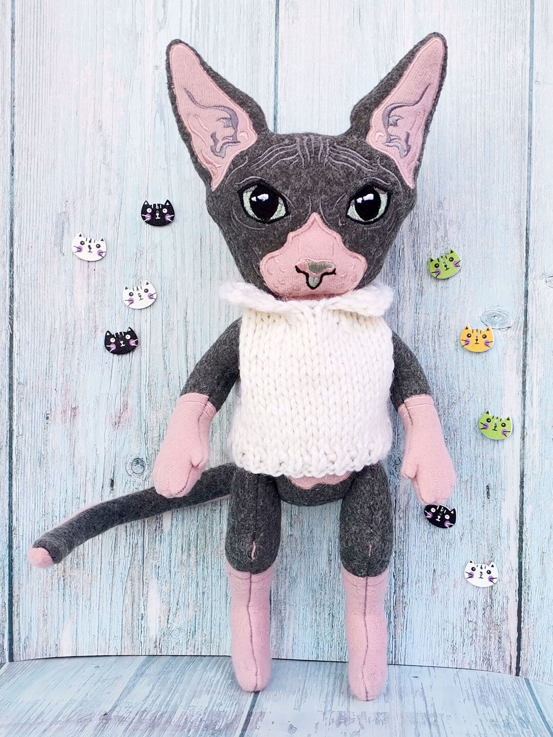 Cat Sphynx Doll Hairless Cat in Sweater Plush Cat From Etsy
