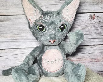 Hairless Cat Plush, Sphynx Art Doll, Anniversary gift for cat lover