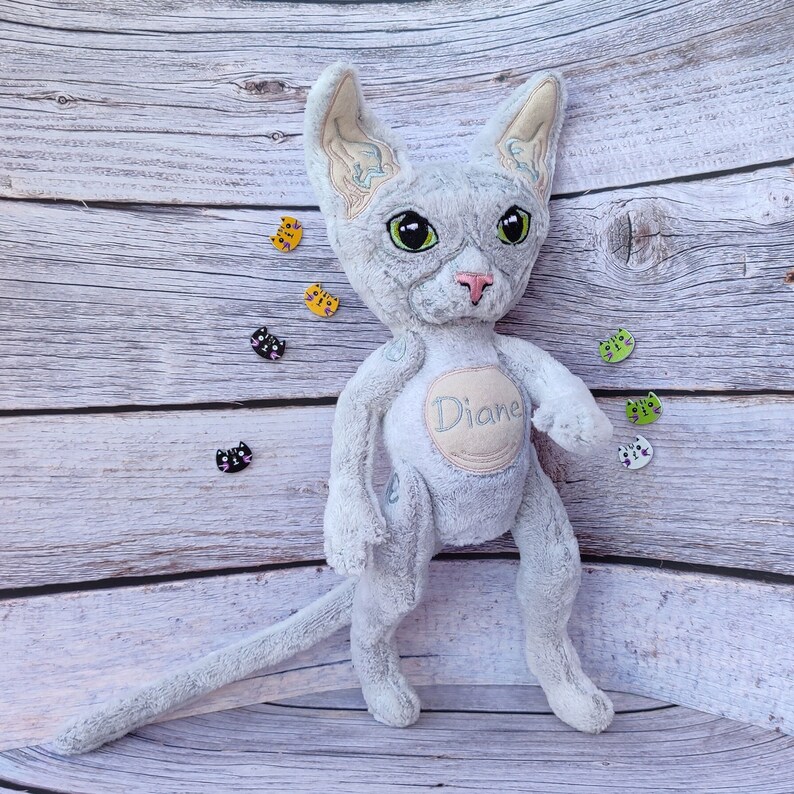 Elf sphynx cat, Hairless cat, Sphynx Cat stuffed animal, Cat figurine, Custom plush commission, Cat Lover Gift Idea, Pet sympathy gift image 4