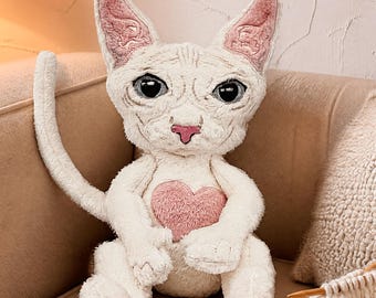 Cat Sphynx White Stuffed Animal, Personalized for Cat Mom