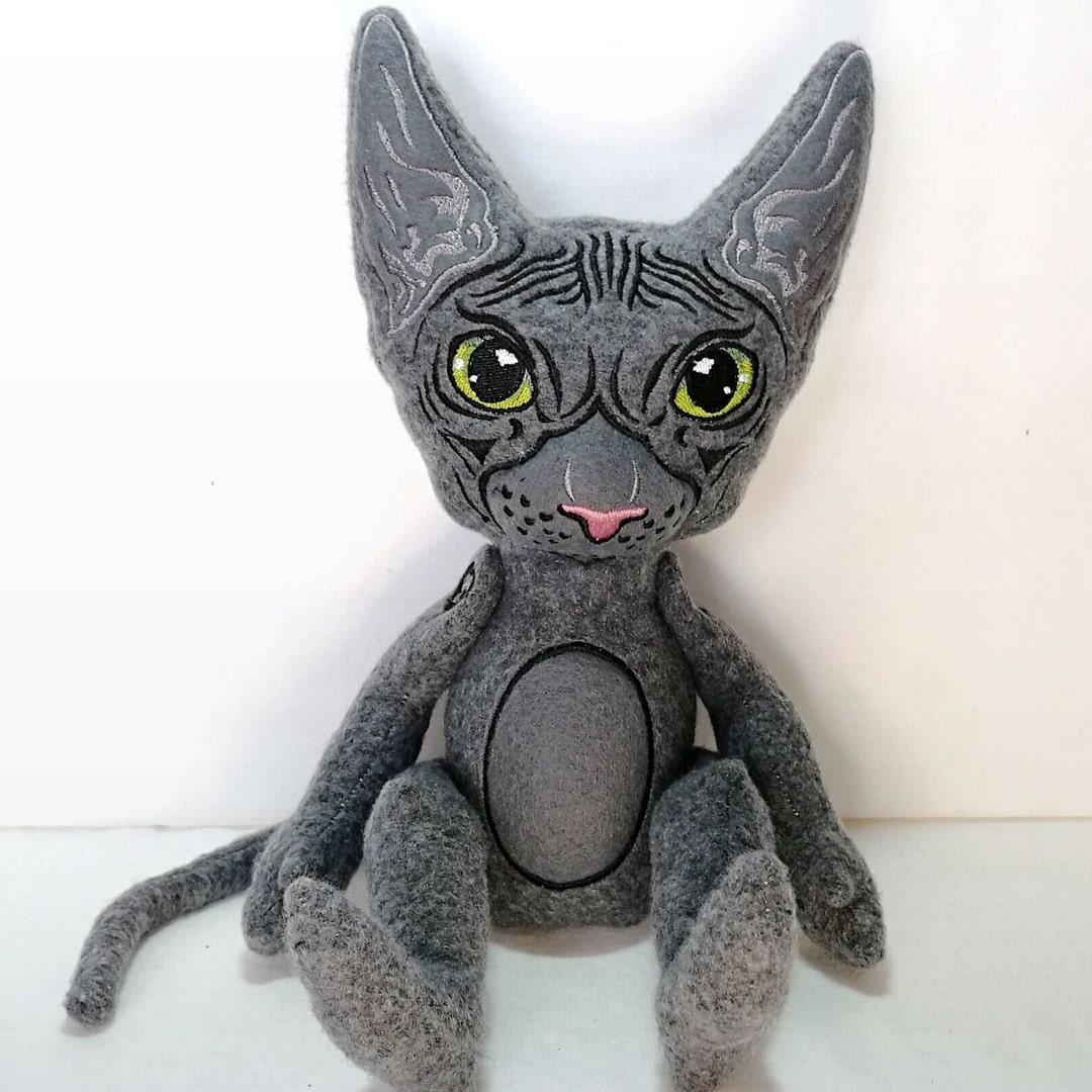 Cat Sphynx Plush Hairless Cat Stuffed Animal Black Cat Etsy