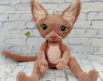 Cat sphynx plush, Hairless cat stuffed animal, Naked cat, Cat sphynx doll, Orange cat plush, Custom pet plush, Furry commission