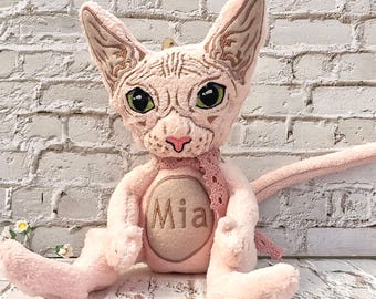 Sphynx Cat, Cute plush Cat, Hairless Cat stuff, Custom-made Toy, Gift for cat lover, Kawaii Pink Kitten, Pet Loss, Plush Pet